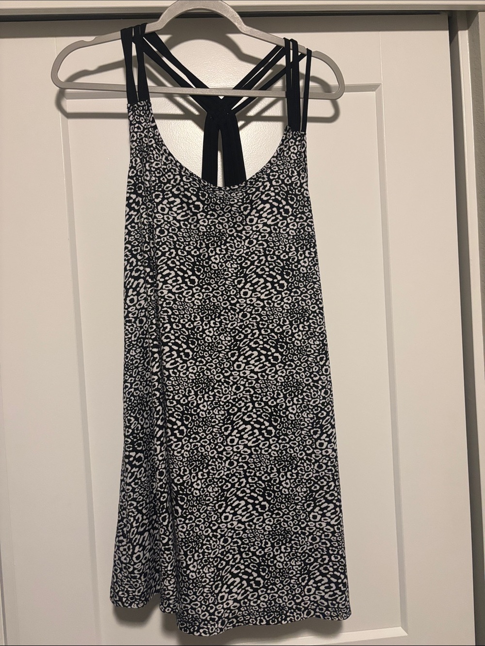 Portocruz Black & White Leopard-Print Strappy Tank Crossback sleep midi dress